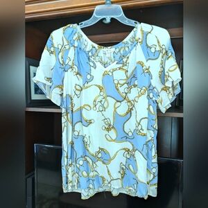 NWT Como Blu Equestrian Pattern Blouse sz XL